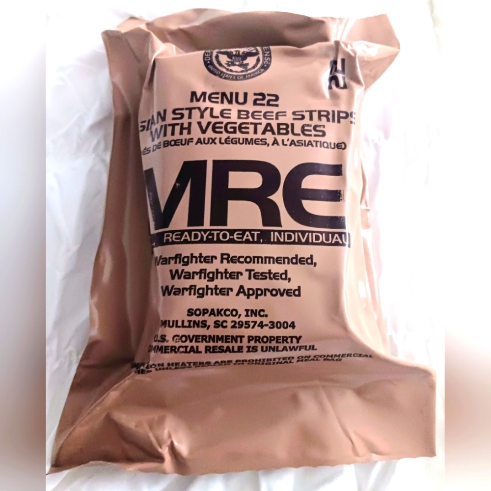 MRE Menu 22 Asian Style Beef Strips with vegetables Meal Ready To Eat Sealed.
